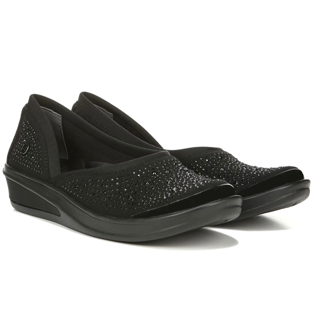 NEW Sz 7 WIDE Bzees Moonlight Black Slip-on Skimmer Shoe Sparkly Rhinestones NIB